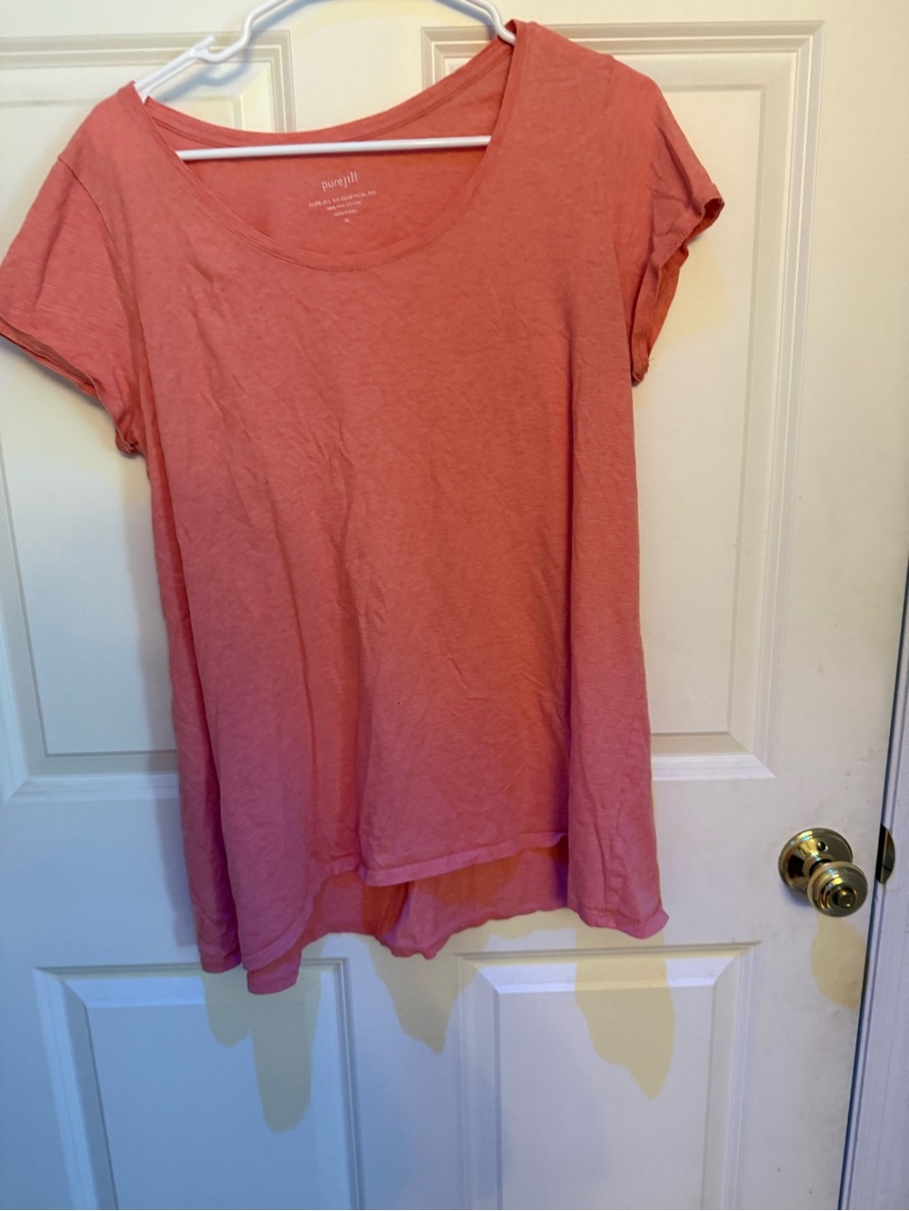 J. Jill Jill Pima Cotton Short Sleeve Elliptical Scoop Neck Tee - Coral Pink M